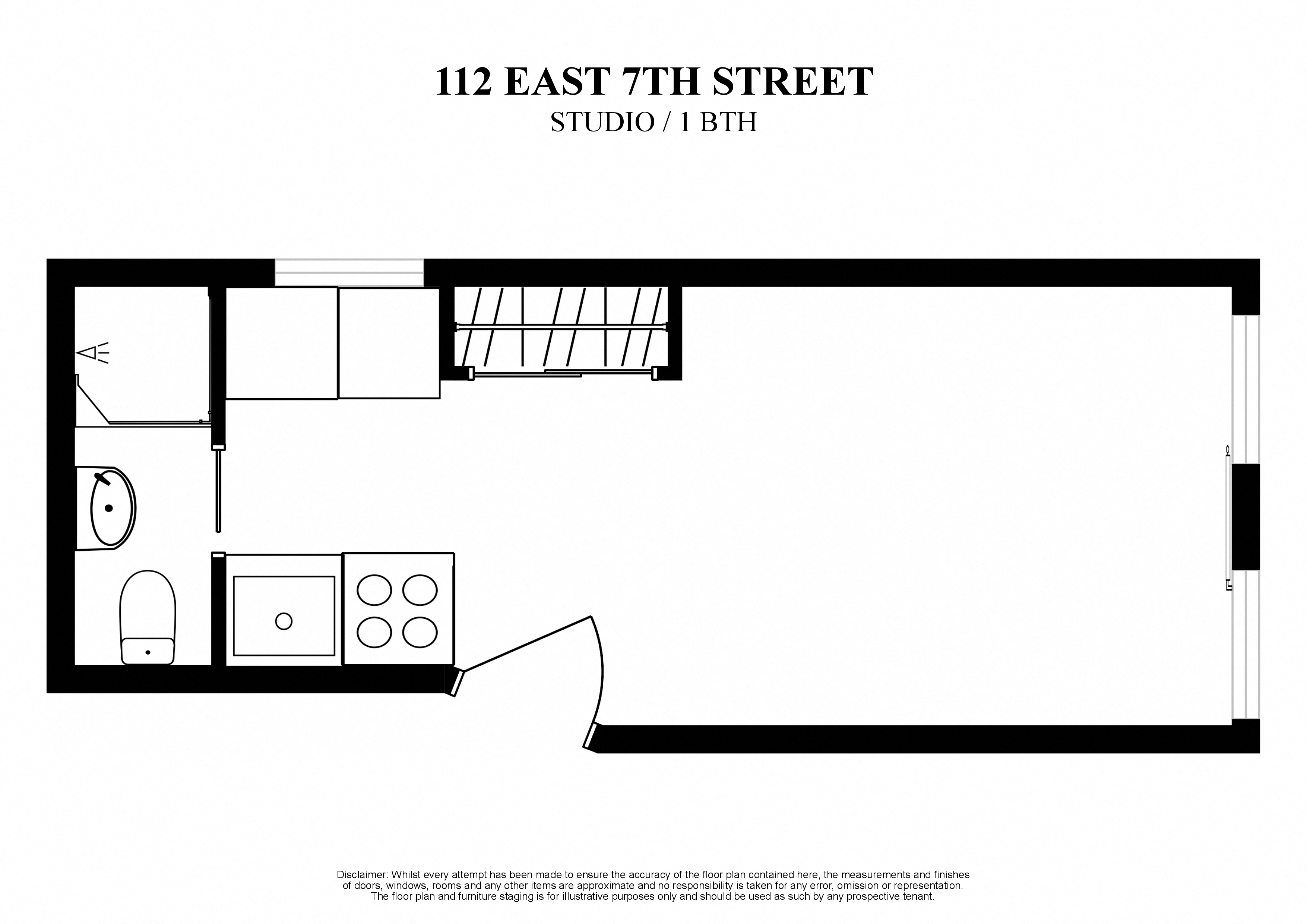 Floor plan for studio, 1 bath, 200 sqft
